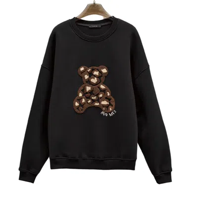 Lumina Women's Blackshirt  With Teddy Bear And Hug Me Embroidery In Black