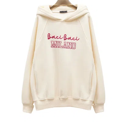 Lumina White Cream Sweatshirt With Hood  E Ricamo -baci Baci Milano- In Neutral
