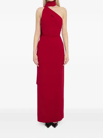Solace London Demi Red Long Dress With One-shoulder Design And Back Slit In Fabric Woman In Red