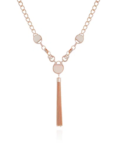 T Tahari Crystal Stone Tassel Necklace In Pink