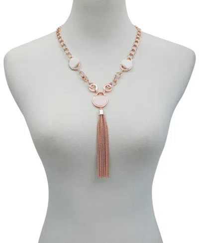 T Tahari Crystal Stone Tassel Necklace In Pink