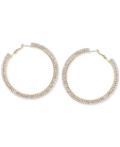 Guess Gold-tone Crystal Flat Edge Large Hoop Earrings, 2.5" In Gold
