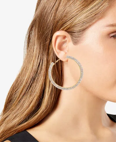 Guess Gold-tone Crystal Flat Edge Large Hoop Earrings, 2.5" In Gold
