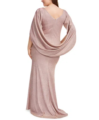 Betsy & Adam Plus Size Galaxy Glitter Draped Gown In Pink