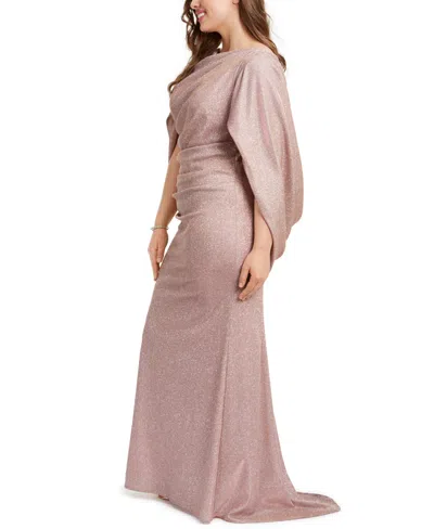 Betsy & Adam Plus Size Galaxy Glitter Draped Gown In Pink