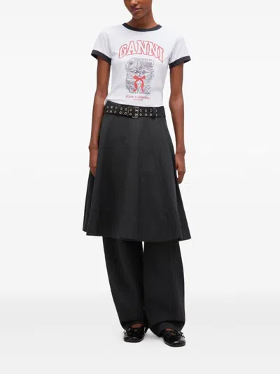 Ganni Graphic Print Crew Neck Short Sleeve Top In White