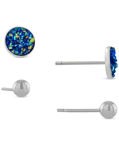 Giani Bernini 2-pc. Set Druzy & Polished Stud Earrings In Sterling Silver, Created For Macy's In Blue