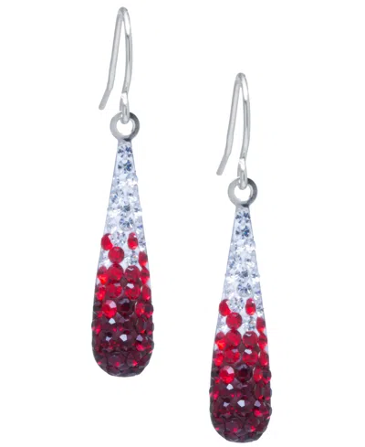 Macy's Crystal Pave Tear-shape Drop Earrings In Sterling Silver In Red