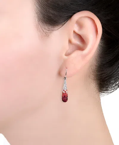 Macy's Crystal Pave Tear-shape Drop Earrings In Sterling Silver In Red