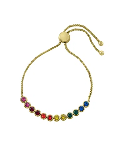 Macy's Women's Rainbow Crystal Bezel Set Adjustable Bracelet In Gold