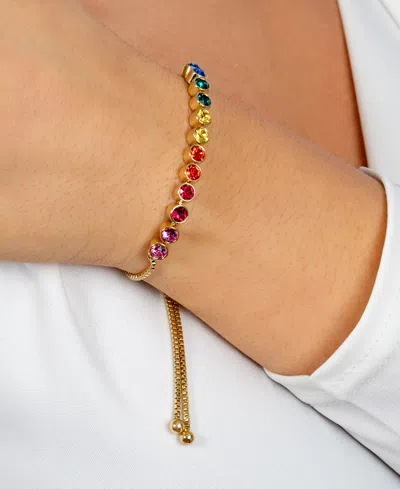 Macy's Women's Rainbow Crystal Bezel Set Adjustable Bracelet In Gold