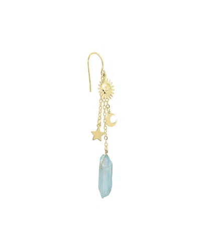 Macy's Mystic Or Aqua Quartz Sun, Moon And Star Drop Earrings In Gold
