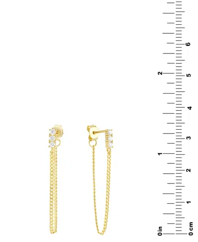 Macy's Cubic Zirconia Three Stone Chain Drop Earrings In 18k Gold-plated Sterling Silver, Exclusively At Ma In Gold