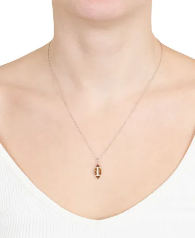 Macy's Crystal Brown & White Football 18" Pendant Necklace In Sterling Silver In Metallic