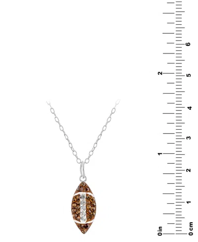 Macy's Crystal Brown & White Football 18" Pendant Necklace In Sterling Silver In Metallic