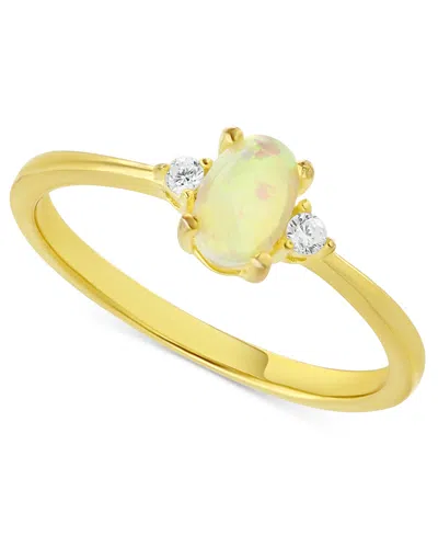 Macy's Simulated Opal (4x6mm) & Cubic Zirconia Ring In 18k Gold-plated Sterling Silver, Created For  In Gold