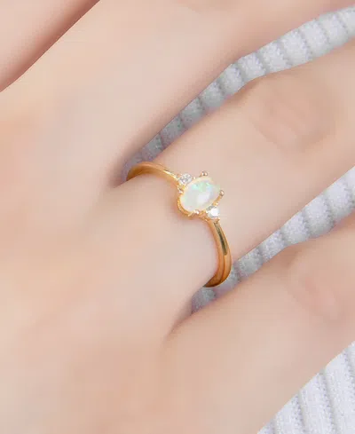 Macy's Simulated Opal (4x6mm) & Cubic Zirconia Ring In 18k Gold-plated Sterling Silver, Created For  In Gold