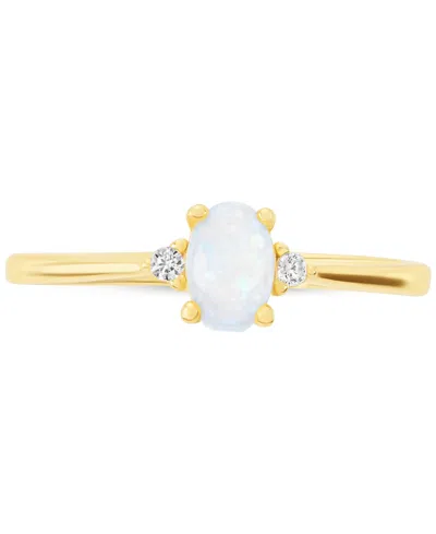 Macy's Simulated Opal (4x6mm) & Cubic Zirconia Ring In 18k Gold-plated Sterling Silver, Created For  In Gold