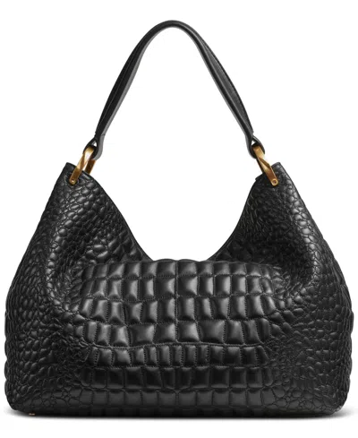 Donna Karan Glenwood Quilted Croc Shoulder With Tassel Detail In Black