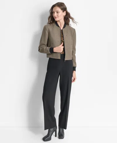 Dkny Petite Tweed Zip-front Bomber Jacket In Gray