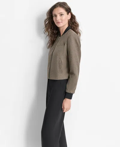 Dkny Petite Tweed Zip-front Bomber Jacket In Gray