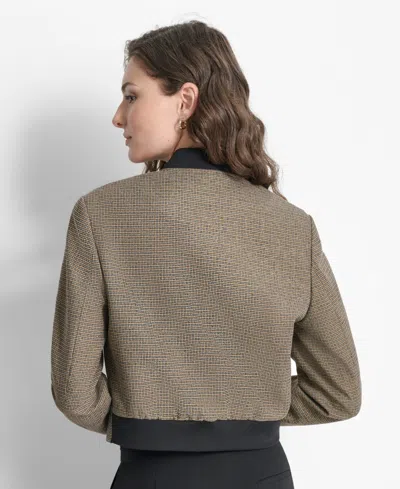 Dkny Petite Tweed Zip-front Bomber Jacket In Gray