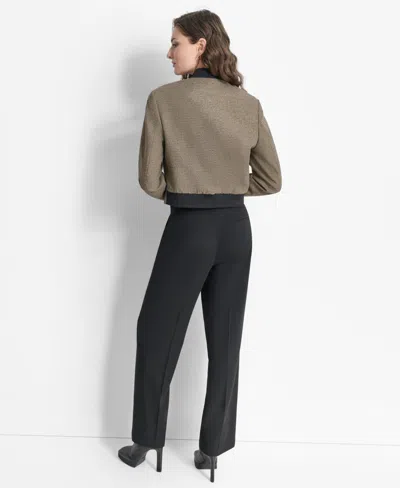 Dkny Petite Tweed Zip-front Bomber Jacket In Gray