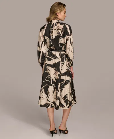 Donna Karan Women's Printed Tie-neck Midi Dress In Black