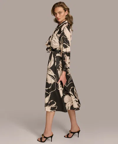 Donna Karan Women's Printed Tie-neck Midi Dress In Black