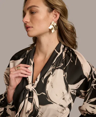 Donna Karan Women's Printed Tie-neck Midi Dress In Black