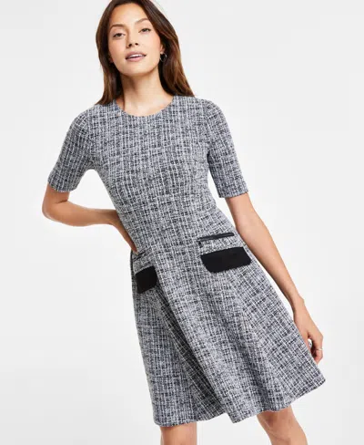 Dkny Sleeveless Color Blocked Mini Dressshort Sleeve A-line Dress With Zipper Flap Pocket Detail In Gray