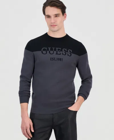 Guess Men's Kantu Two-tone Crewneck Logo Sweater In Gray