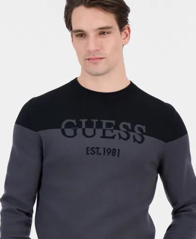 Guess Men's Kantu Two-tone Crewneck Logo Sweater In Gray
