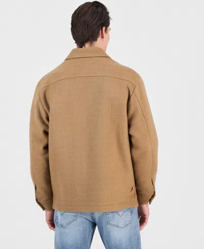 Guess Men's Furry Button-front Shirt Jacket In Brown