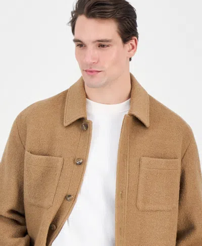 Guess Men's Furry Button-front Shirt Jacket In Brown