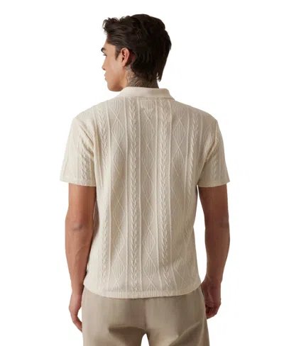 Guess Men's Olin Short Sleeve Textured Knit Polo Sweater In Neutral