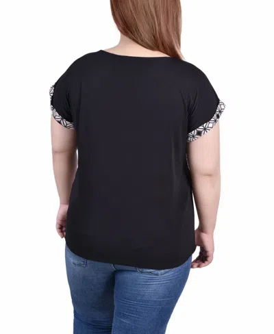 Ny Collection Plus Size Short Sleeve Half Zip Knit Top In Multi