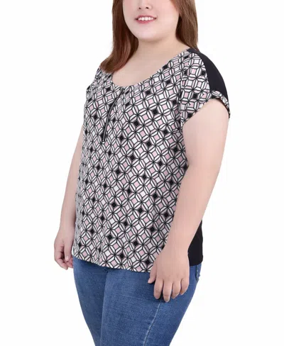 Ny Collection Plus Size Short Sleeve Half Zip Knit Top In Multi