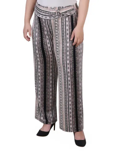 Ny Collection Plus Size Cropped Pull On Pants With Faux Belt In Black