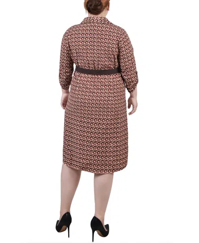 Ny Collection Plus Size 3/4 Roll Tab Sleeve Shirtdress In Gold