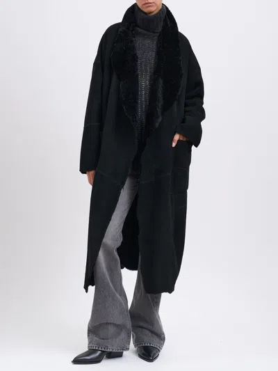 Giorgio Brato Oversized Sheepskin Coat In Black