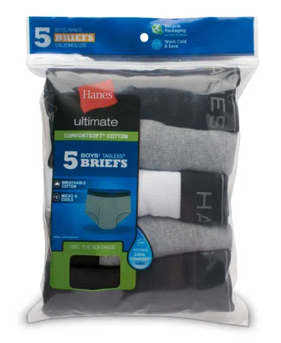 Hanes Big Boys Ultimate Cotton Blend Dyed Brief, Pack Of 5 In Black