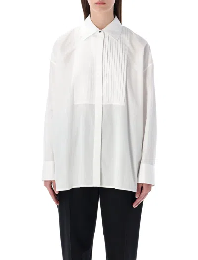 Golden Goose Oversized White Cotton Shirt With Pleated Bib And Jewel Buttons In White