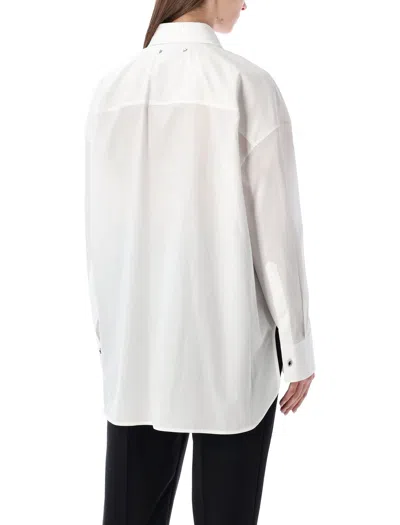 Golden Goose Oversized White Cotton Shirt With Pleated Bib And Jewel Buttons In White
