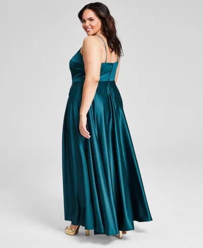 B Darlin Trendy Plus Size Satin Sleeveless Gown In Blue