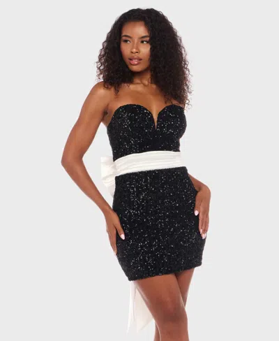 Alex & Sophia Juniors' Strapless Sequin Embellished Sweetheart Dress In Black