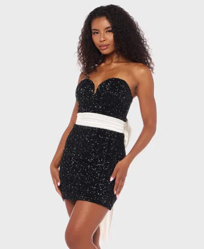 Alex & Sophia Juniors' Strapless Sequin Embellished Sweetheart Dress In Black