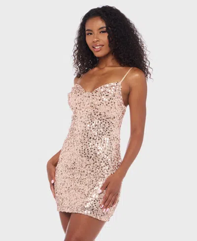 Alex & Sophia Juniors' Sequined Short Dress In Pink