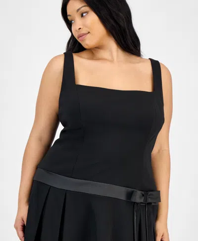 B Darlin Trendy Plus Size Drop-waist Bow Mini Dress In Black