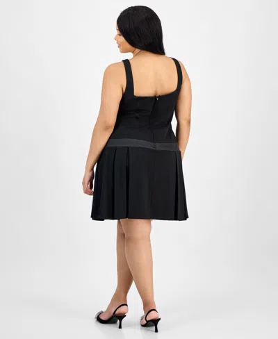 B Darlin Trendy Plus Size Drop-waist Bow Mini Dress In Black